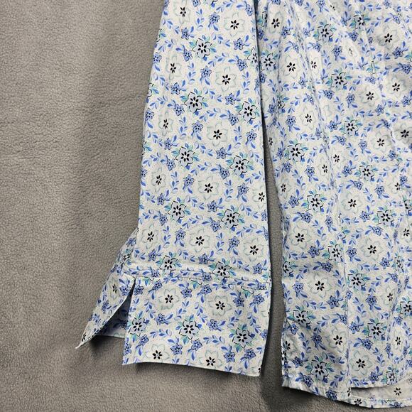 Croft & Barrow Top Womens 1X Plus White Blue Floral Button Up Career Workwear - Picture 6 of 15